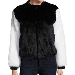 Adrienne landau rabbit fur varsity jacket medium